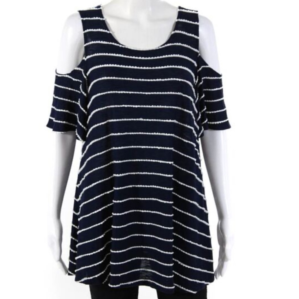 Pre-Loved Bobeau Jersey Knit Cold Shoulder Striped Tunic